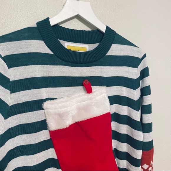 Tipsy Elves Men’s Large Stocking Sweater Green White Ugly Christmas Stripes New - Picture 2 of 8